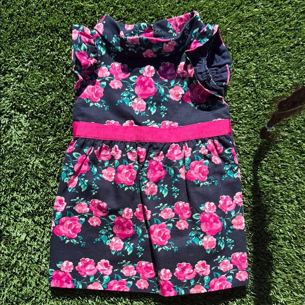 Janie and Jack Navy Dress with Pink Floral Accents